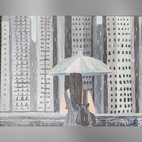Original Unframed Acrylic Painting Of Women In Rain On 8x10 Canvas Board - Picture 5 of 8